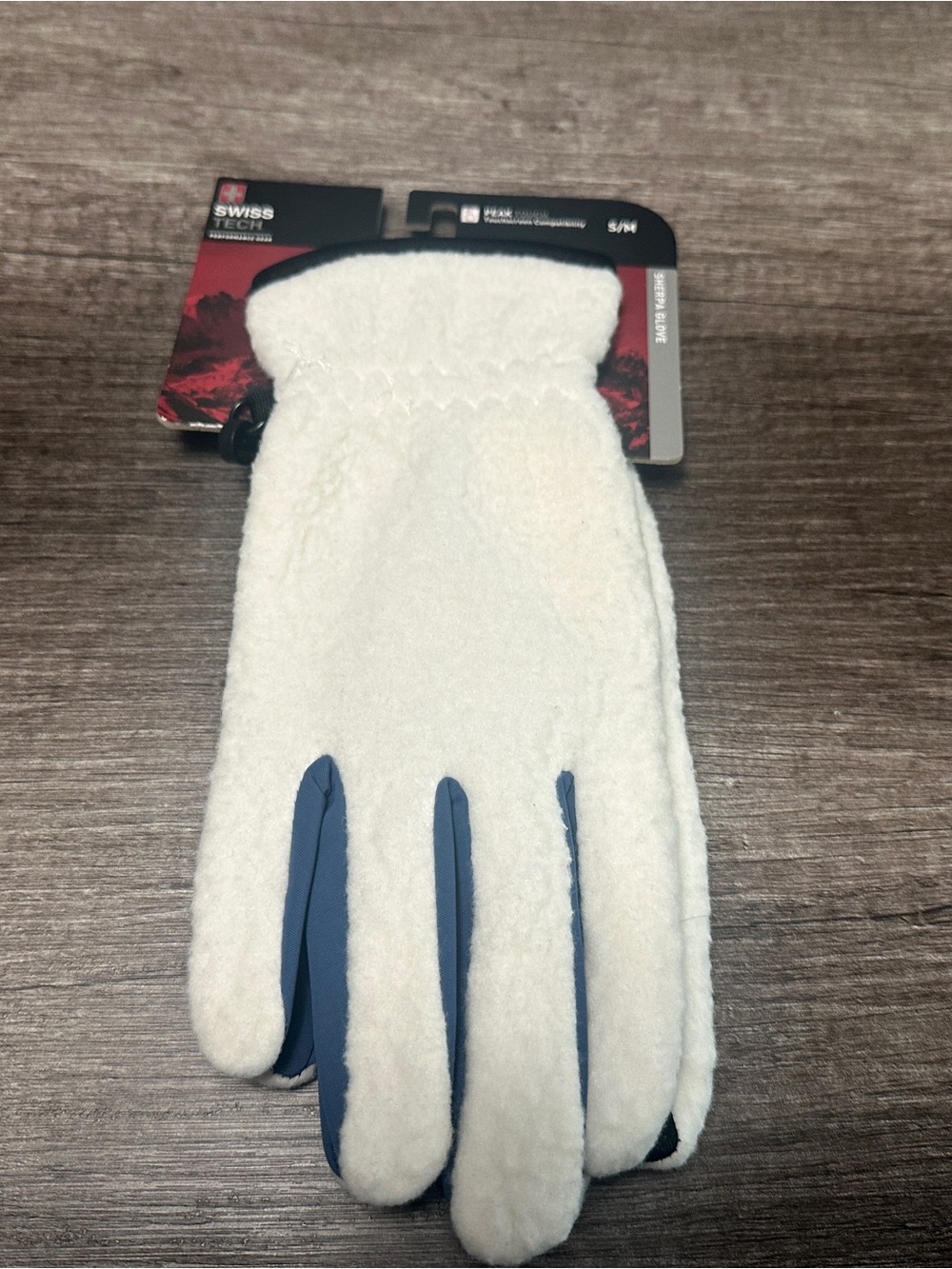 Swiss Tech White and Blue Fleece-Lined Men's Winter Gloves